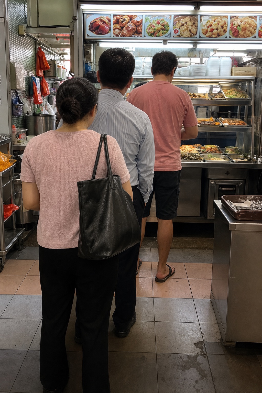 Customer's view while queuing at a busy Singapore cai fan stall